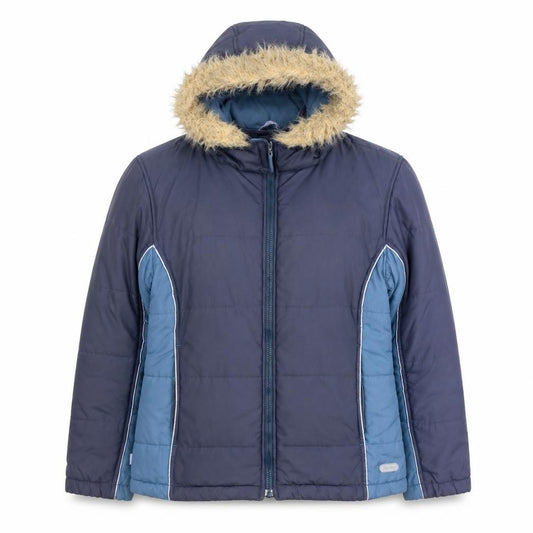 Peter Storm Womens Blue L Hooded Puffer Jacket Faux Fur Trim