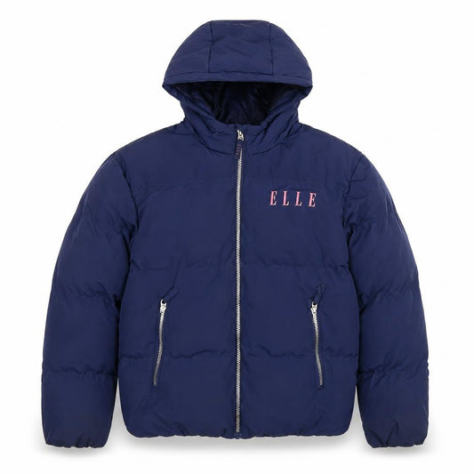 Front view of ELLE Junior girls’ blue hooded puffer jacket 14-15 years winter full zip