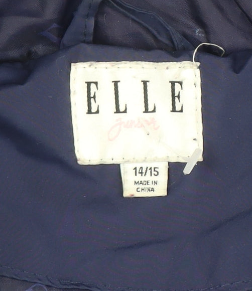ELLE Junior Girls Blue Hooded Puffer Jacket 14-15 Years Winter Full Zip