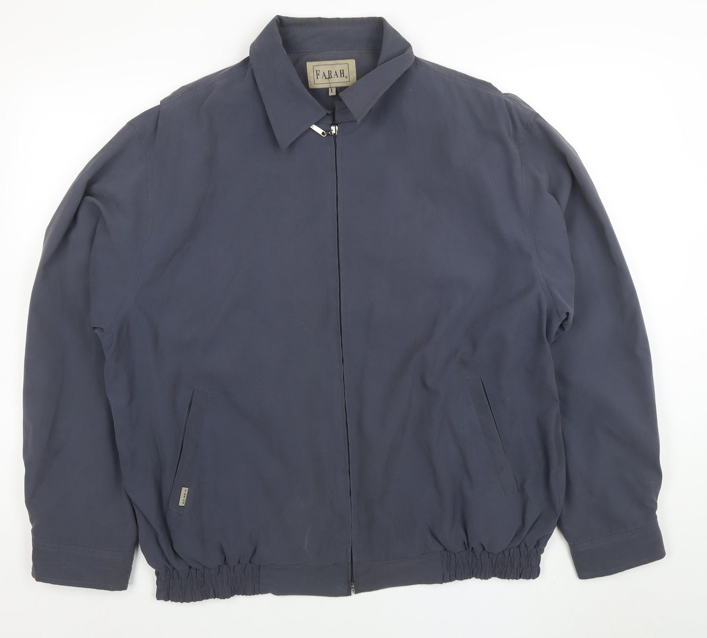 Farah Men's Blue Bomber Jacket L Zip Pockets Casual Elastic Waist