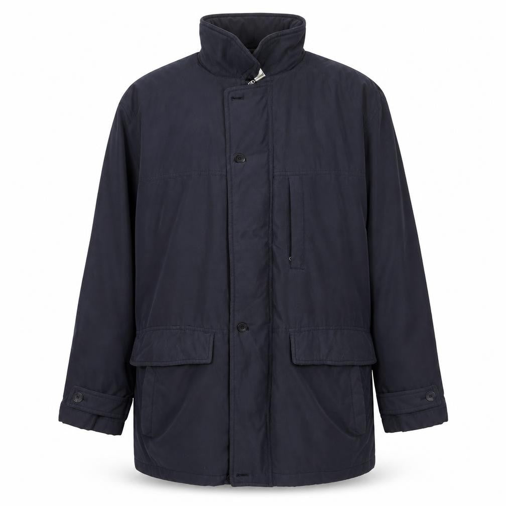 Oush Men's Blue 42R Mid-Length Thermal Overcoat Polyester Lined