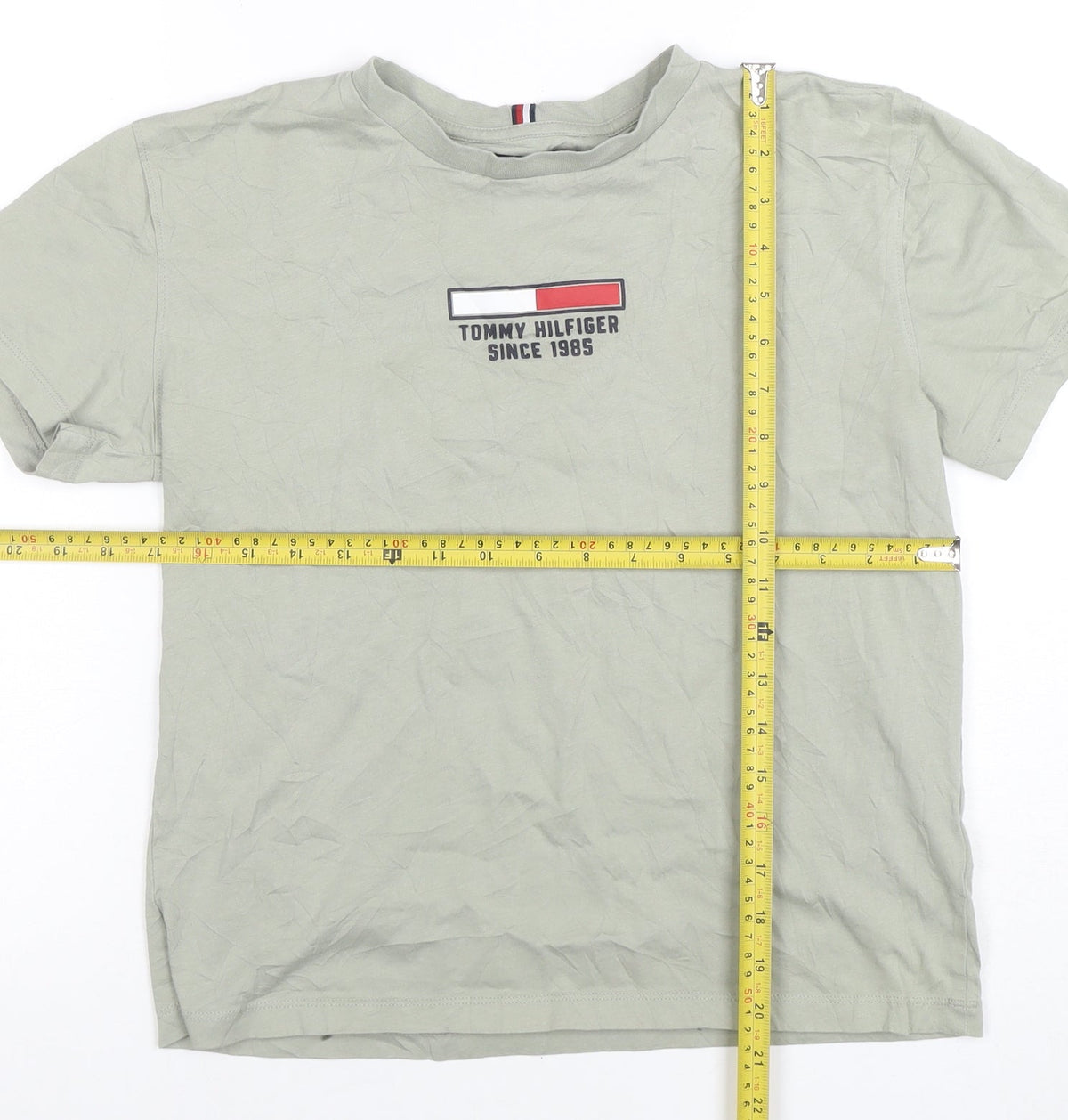 Tommy Hilfiger Boys Beige Logo Cotton Short Sleeve T-Shirt 16 Years