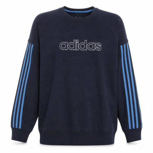 Adidas Men Blue Logo Pullover Sweatshirt Crew Neck Long Sleeve M