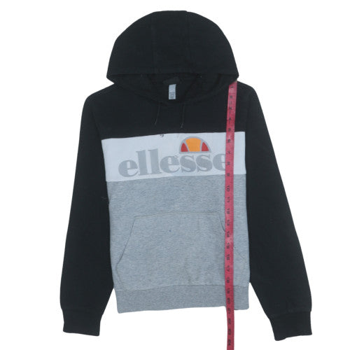 Ellesse Boys Black Grey Colourblock Pullover Hoodie 13-14 Years Cotton Blend