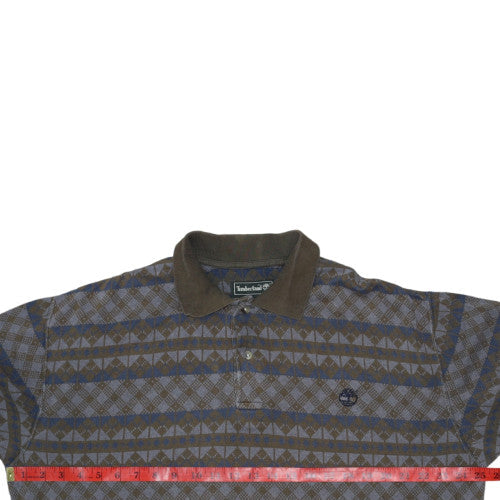 Timberland Men's Brown Geometric Long Sleeve Cotton Polo M