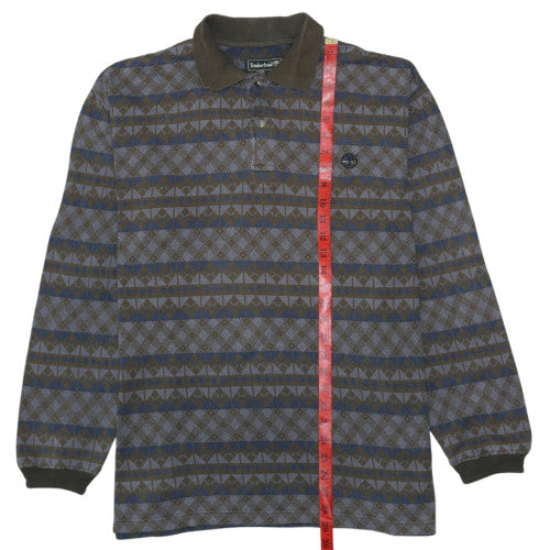 Timberland Men's Brown Geometric Long Sleeve Cotton Polo M