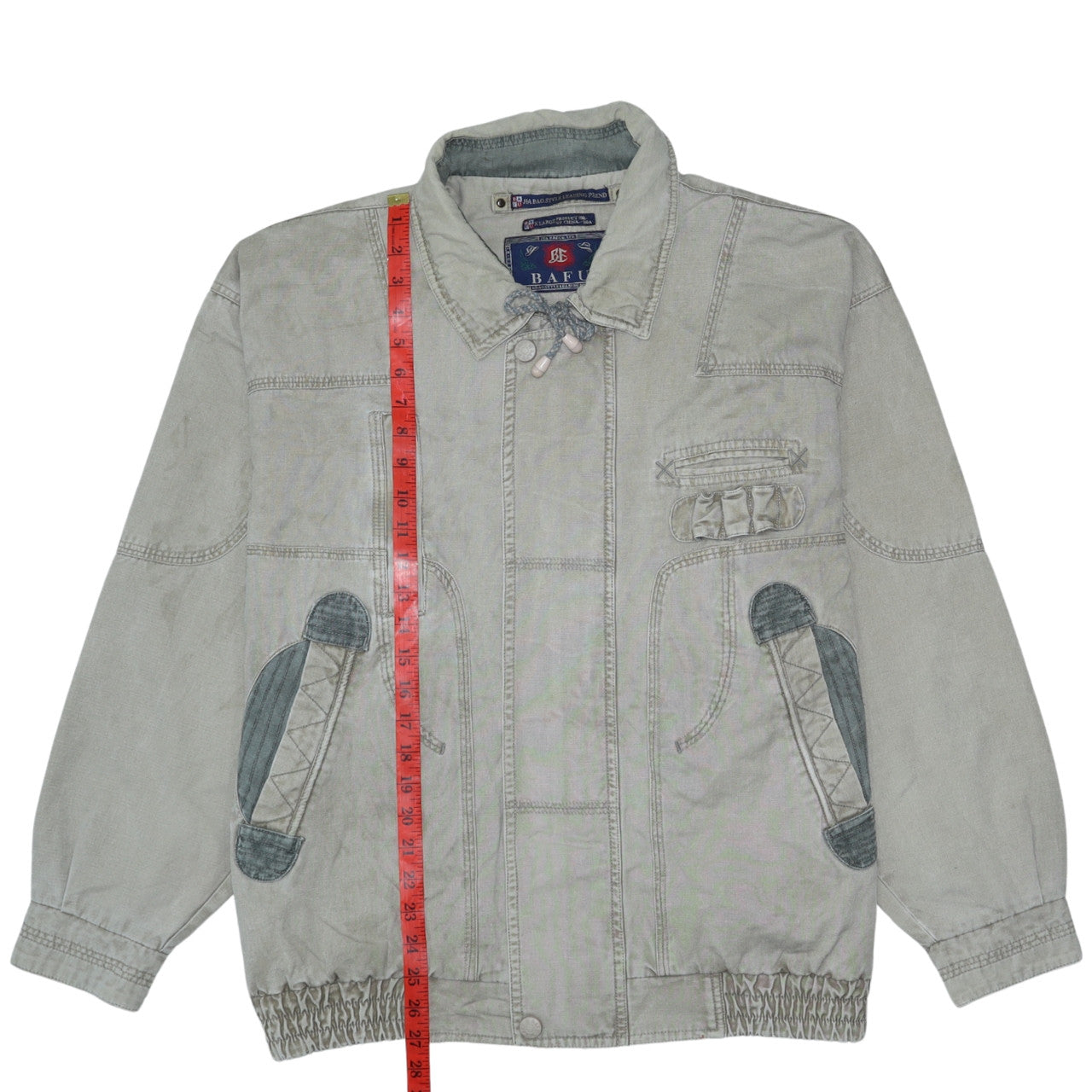 BAFU Men's Grey Cotton Bomber Jacket XL Regular Fit Casual