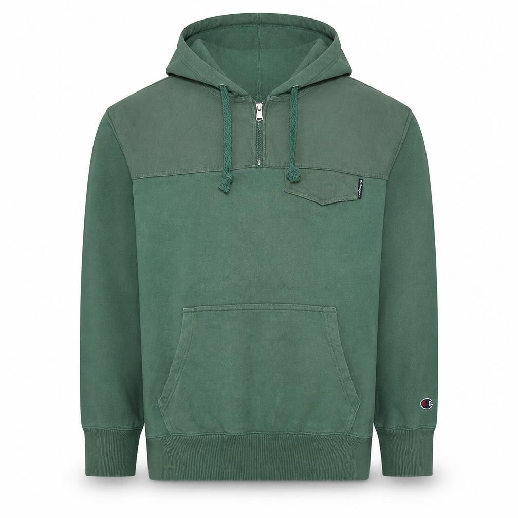 Champion Mens Green Medium 1/4 Zip Hoodie Pullover Fleece Sweatshirt