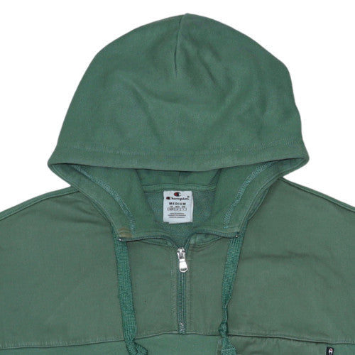 Champion Mens Green Medium 1/4 Zip Hoodie Pullover Fleece Sweatshirt
