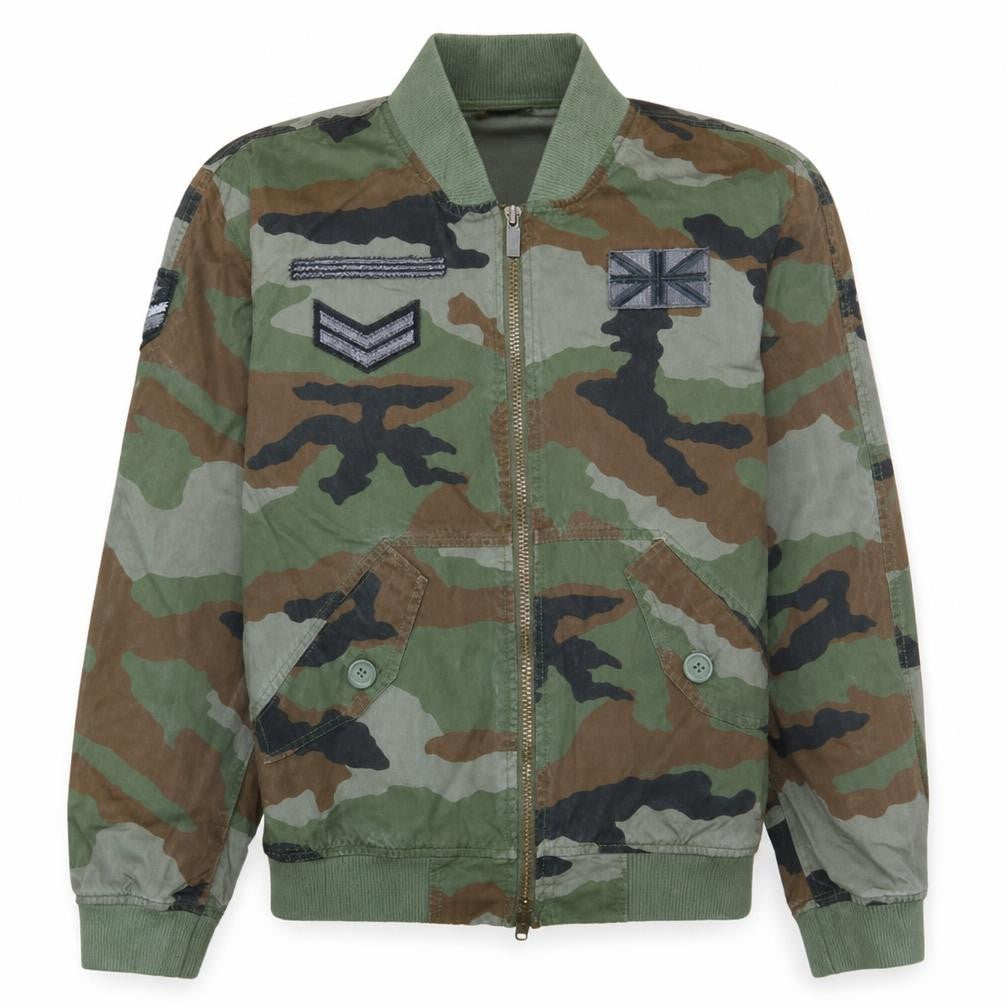 Bomboogie Men's Green Camouflage Bomber Jacket Size L Cotton Military Style