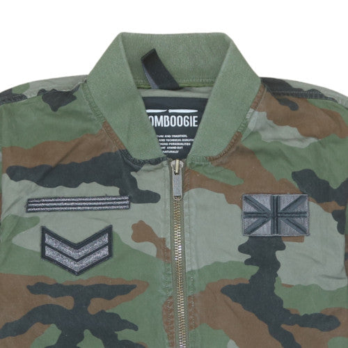 Bomboogie Men's Green Camouflage Bomber Jacket Size L Cotton Military Style