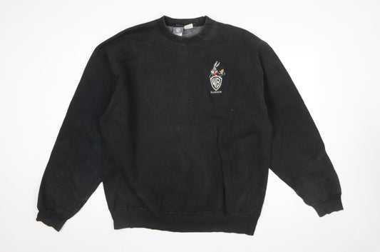 Warner Bros Mens Black Bugs Bunny Embroidered XL Pullover Sweatshirt