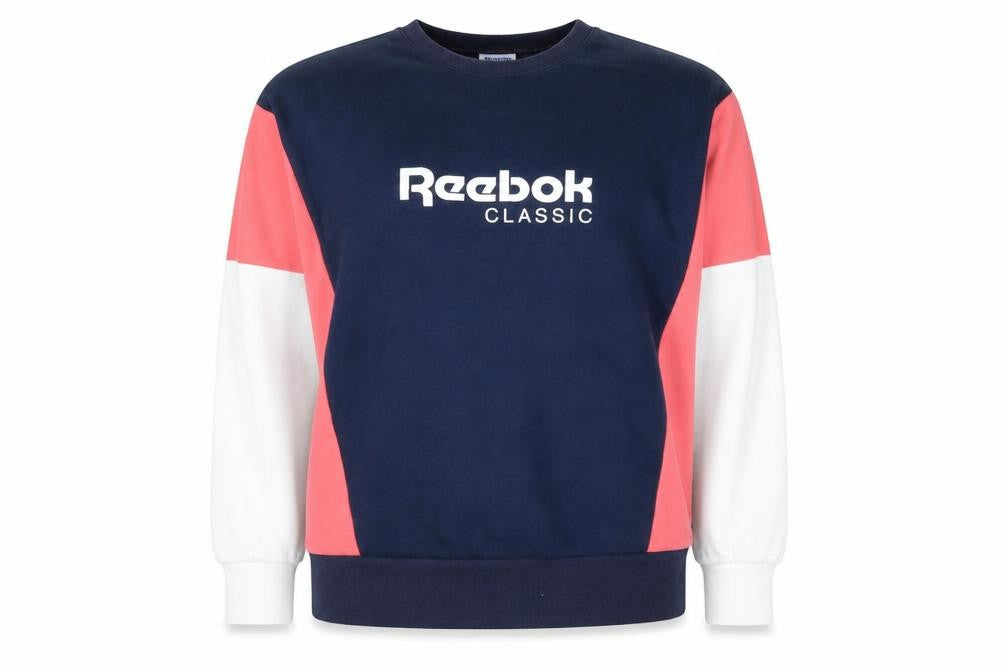 Reebok Classic Women's Navy Pink Colourblock Pullover Sweatshirt XS