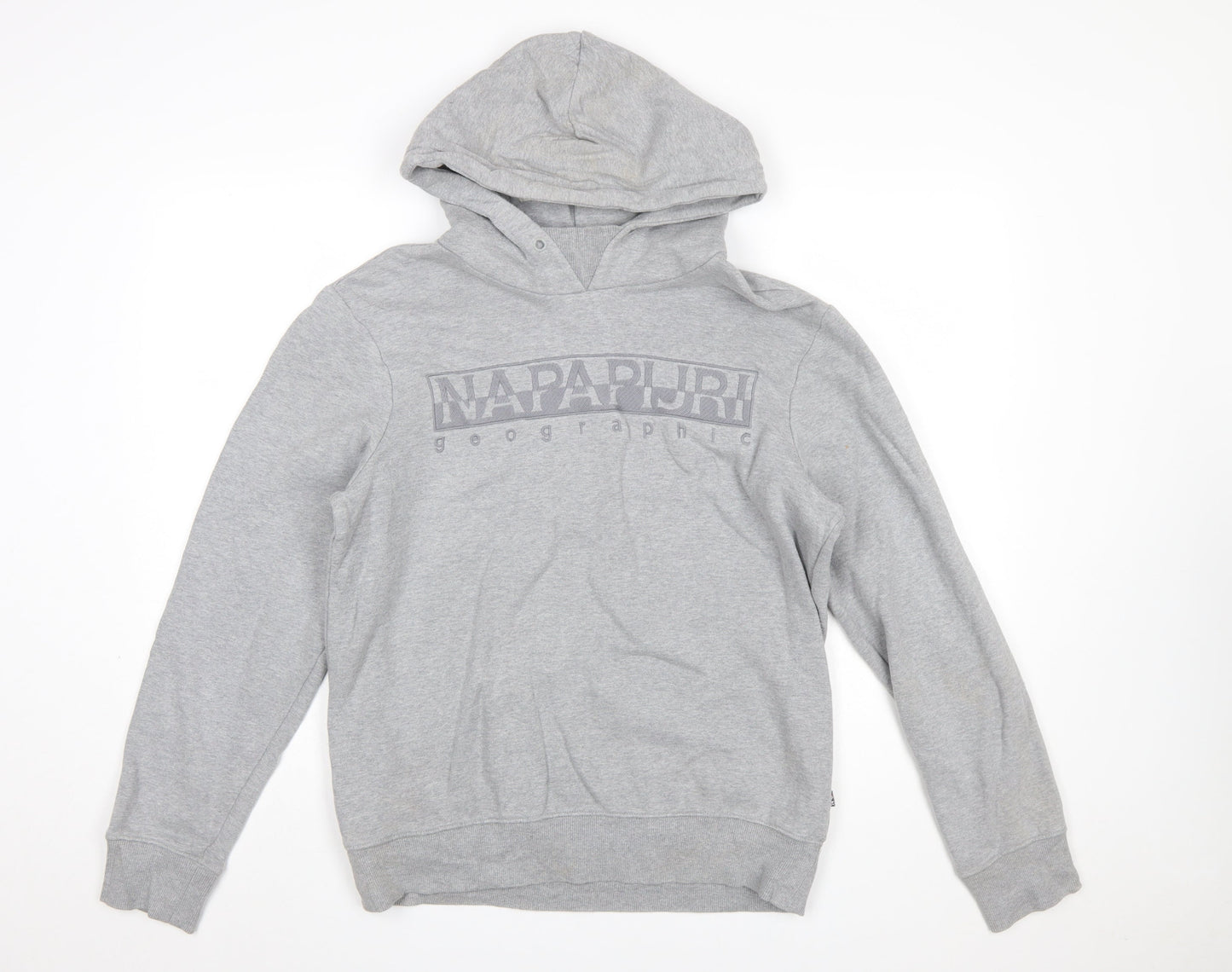 Napapijri Men's Grey Pullover Hoodie M Cotton Blend Casual