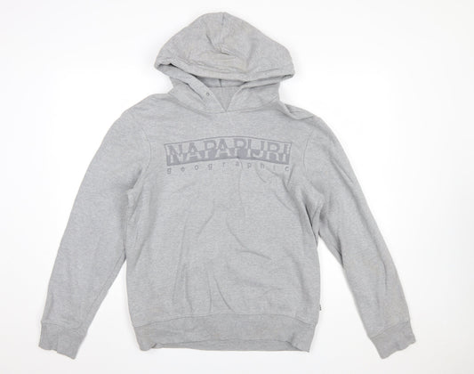 Napapijri Men's Grey Pullover Hoodie M Cotton Blend Casual