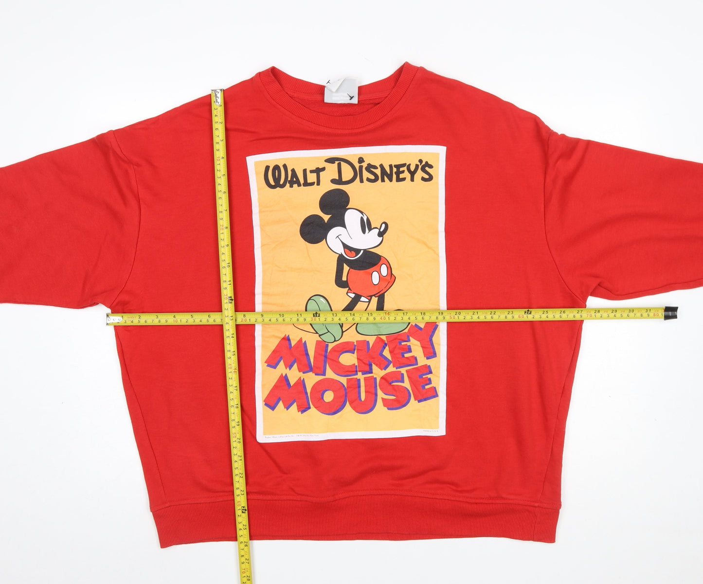 Disney Mickey Mouse Red Sweatshirt Women L 14/16 Graphic Print Cotton Blend
