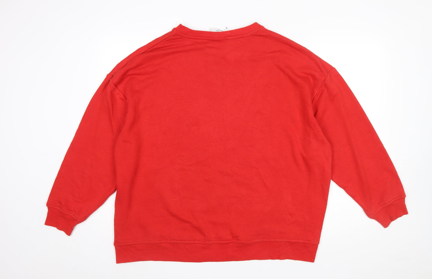 Disney Mickey Mouse Red Sweatshirt Women L 14/16 Graphic Print Cotton Blend
