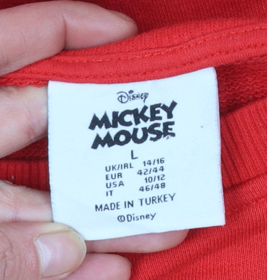 Disney Mickey Mouse Red Sweatshirt Women L 14/16 Graphic Print Cotton Blend