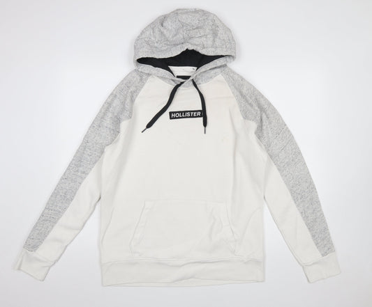 Hollister Mens White Grey Pullover Hoodie Size M Regular Fit Fleece