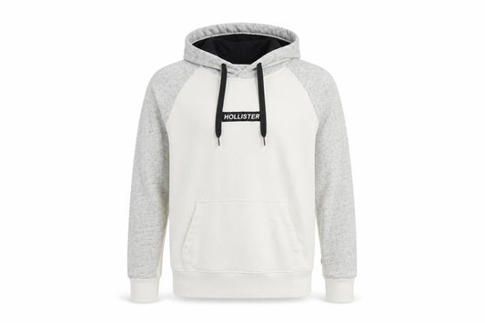 Hollister Mens White Grey Pullover Hoodie Size M Regular Fit Fleece