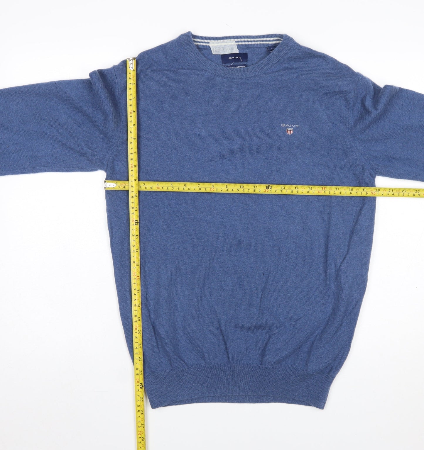 Gant Men's Blue Lambswool Crew Neck Pullover Jumper L