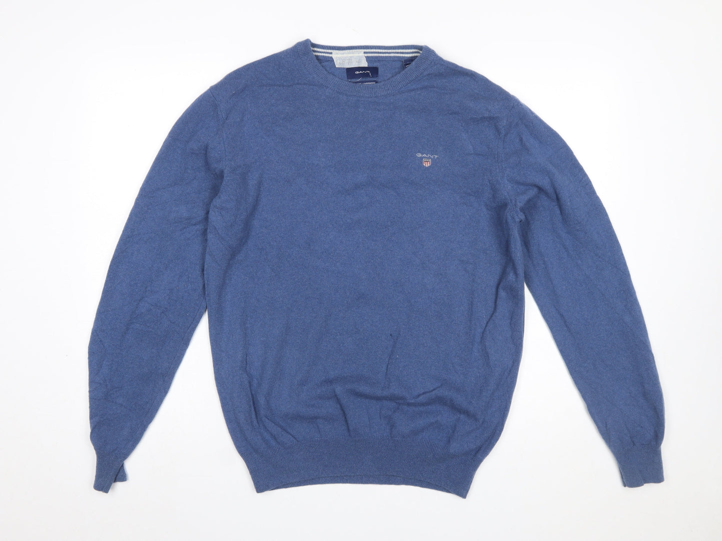 Gant Men's Blue Lambswool Crew Neck Pullover Jumper L