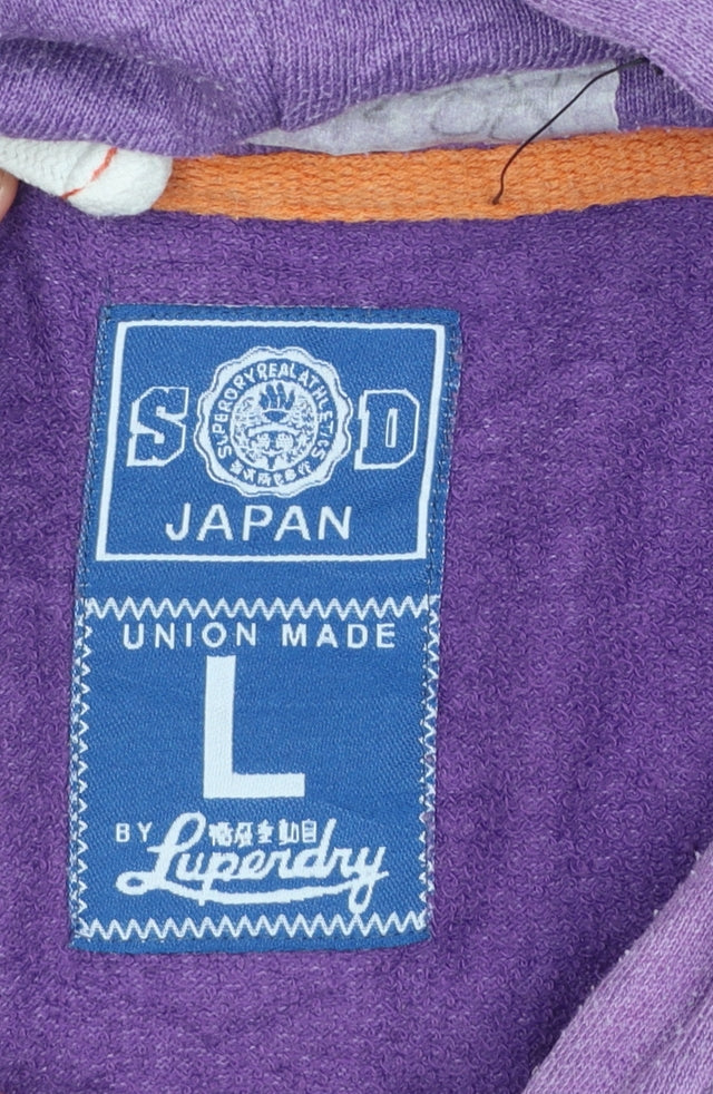 Superdry Women Purple Pullover Hoodie L Logo Tokyo Print Cotton Blend