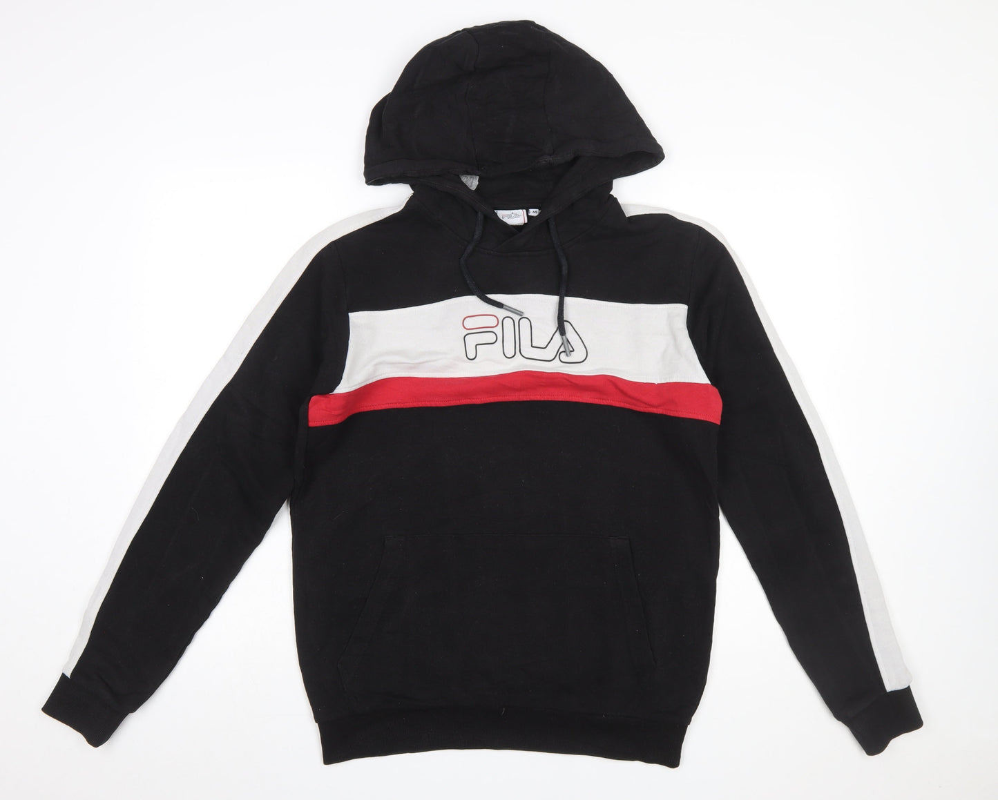Fila Men's Black M Pullover Hoodie with Logo and Red Stripe