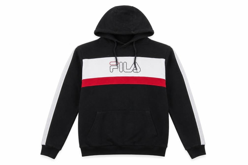 Fila Men's Black M Pullover Hoodie with Logo and Red Stripe