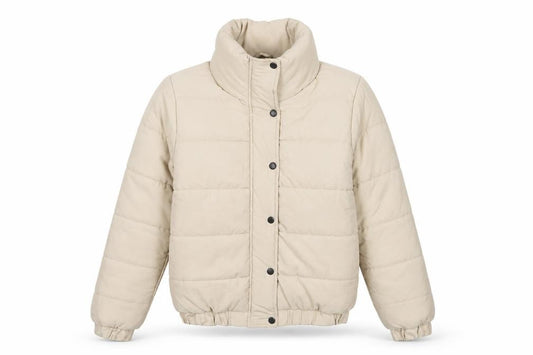boohoo Womens Beige Puffer Jacket Size 8 Short Quilted Winter Coat