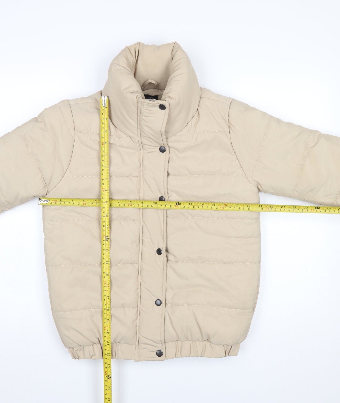 boohoo Womens Beige Puffer Jacket Size 8 Short Quilted Winter Coat