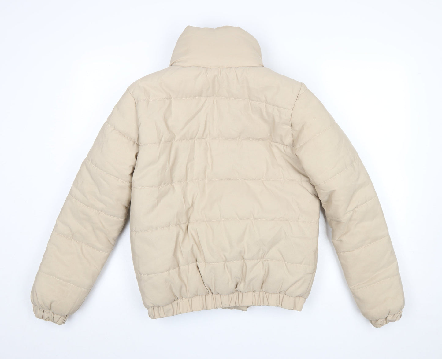 boohoo Womens Beige Puffer Jacket Size 8 Short Quilted Winter Coat