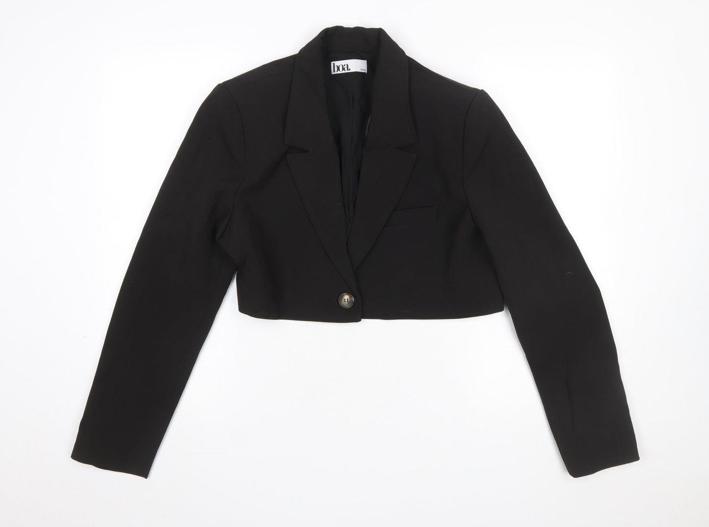 Boa Womens Black Cropped Blazer Jacket M Single Breasted Tailored