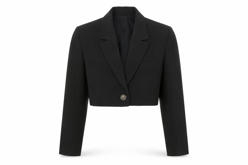 Boa Womens Black Cropped Blazer Jacket M Single Breasted Tailored
