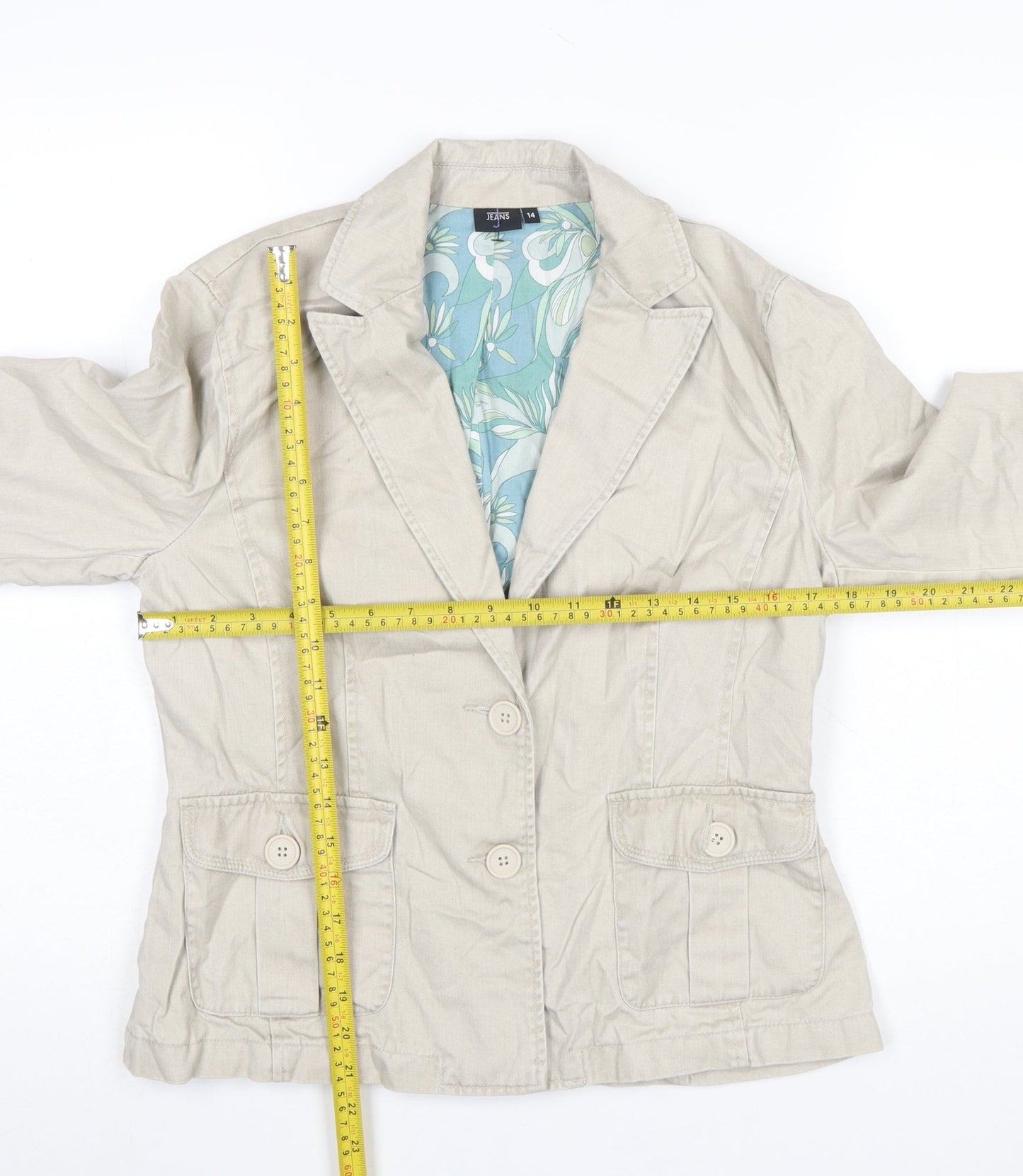 Jasper Conran Jeans Beige Cotton Blazer Jacket Women's Size 14