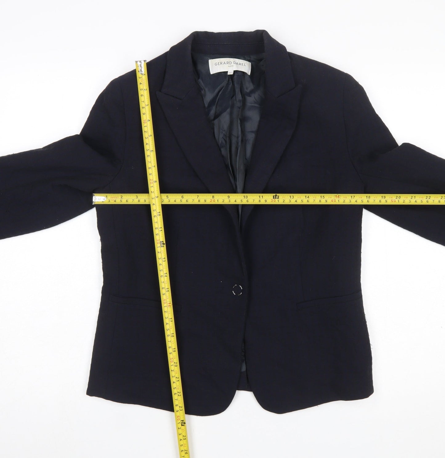 Gerard Darel Women's Navy Classic Blazer Size 10 Single-Breasted Linen Blend