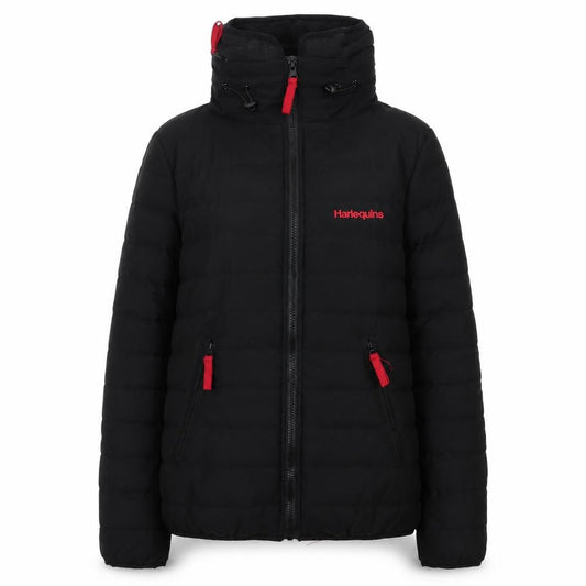 Harlequins Womens Black Hooded Puffer Jacket M Polyester Zip