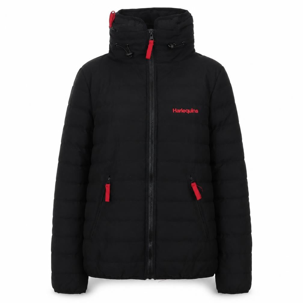 Harlequins Womens Black Hooded Puffer Jacket M Polyester Zip