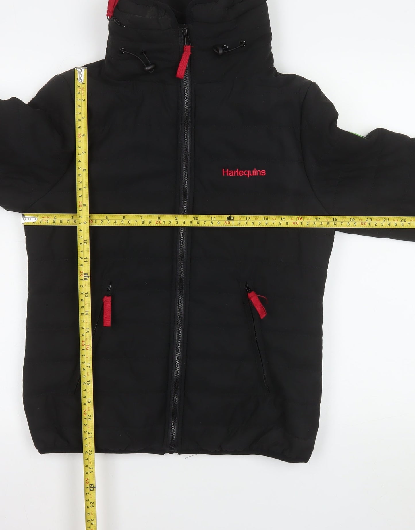 Harlequins Womens Black Hooded Puffer Jacket M Polyester Zip