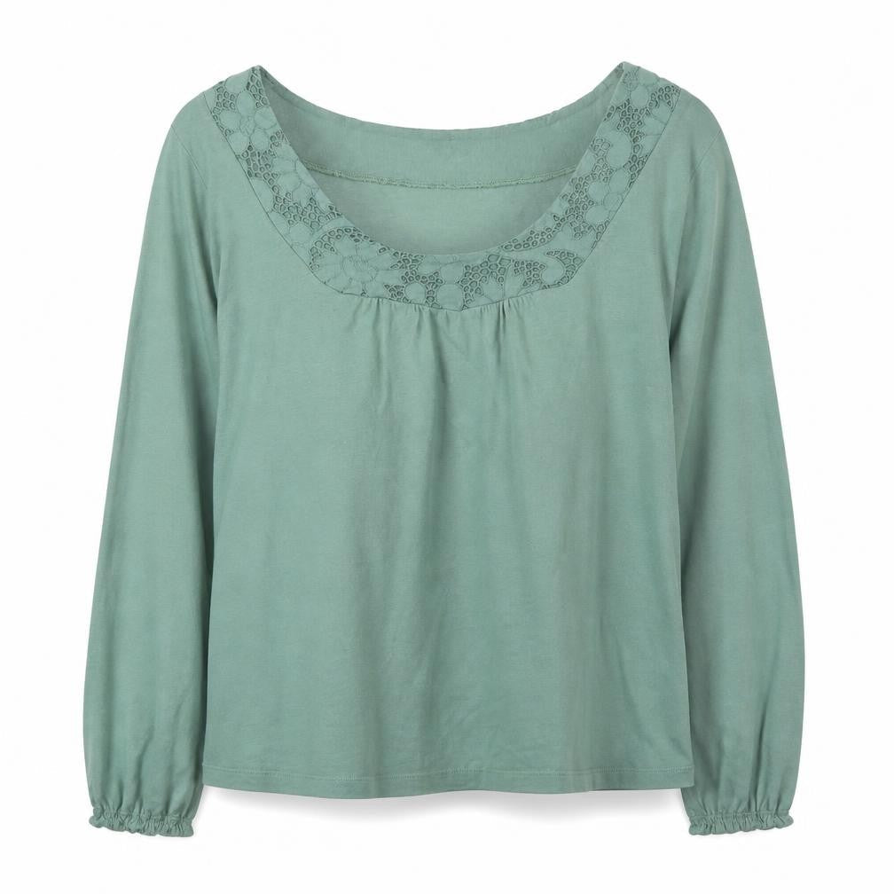 Warehouse Women’s Green Cotton Long Sleeve Crochet Blouse Size 16