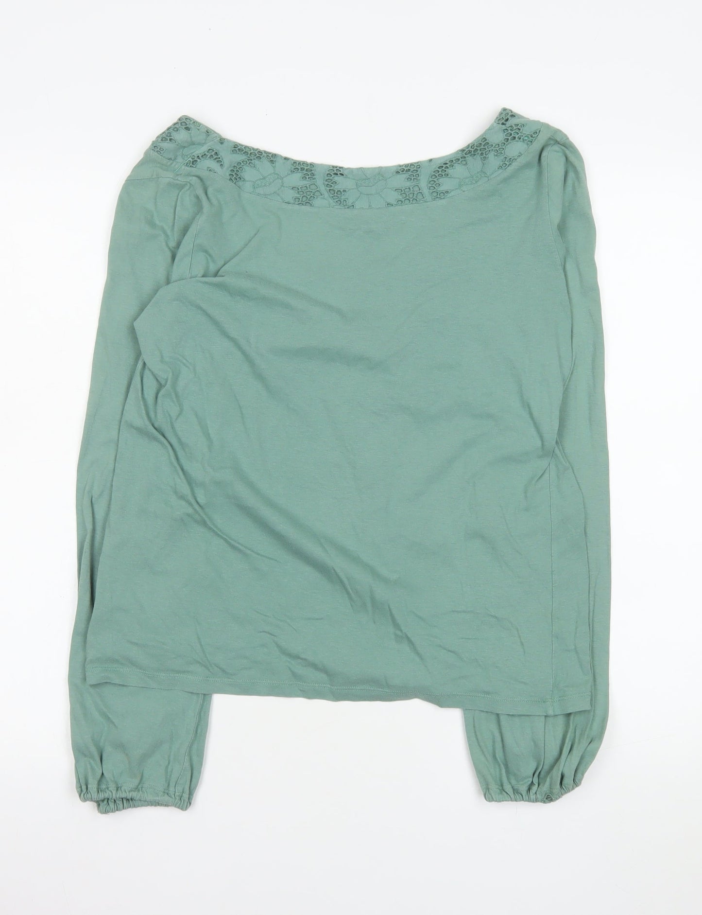 Warehouse Women’s Green Cotton Long Sleeve Crochet Blouse Size 16