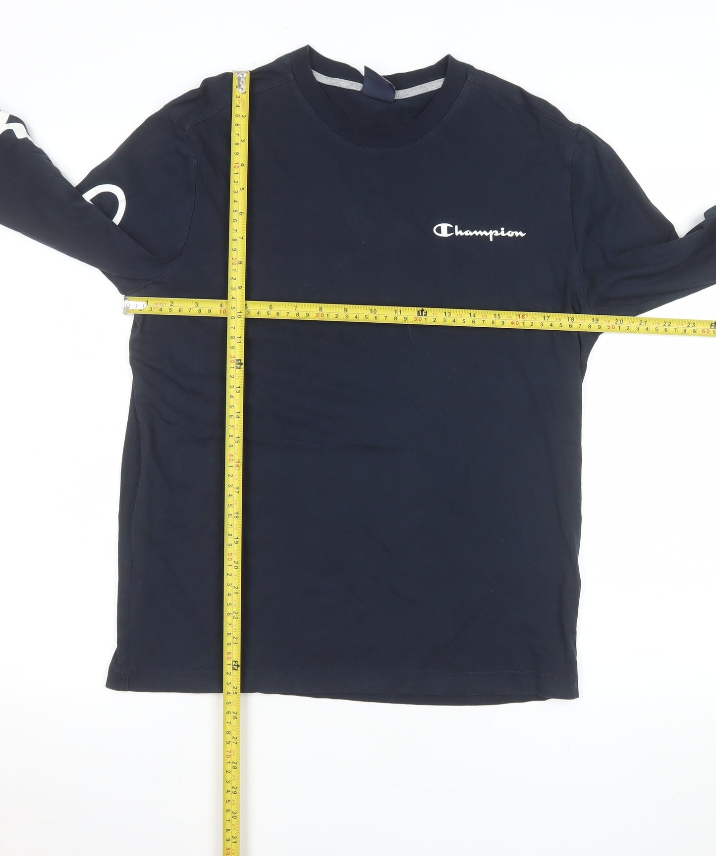 Champion Men's Blue Long Sleeve Crew Neck Cotton Top M
