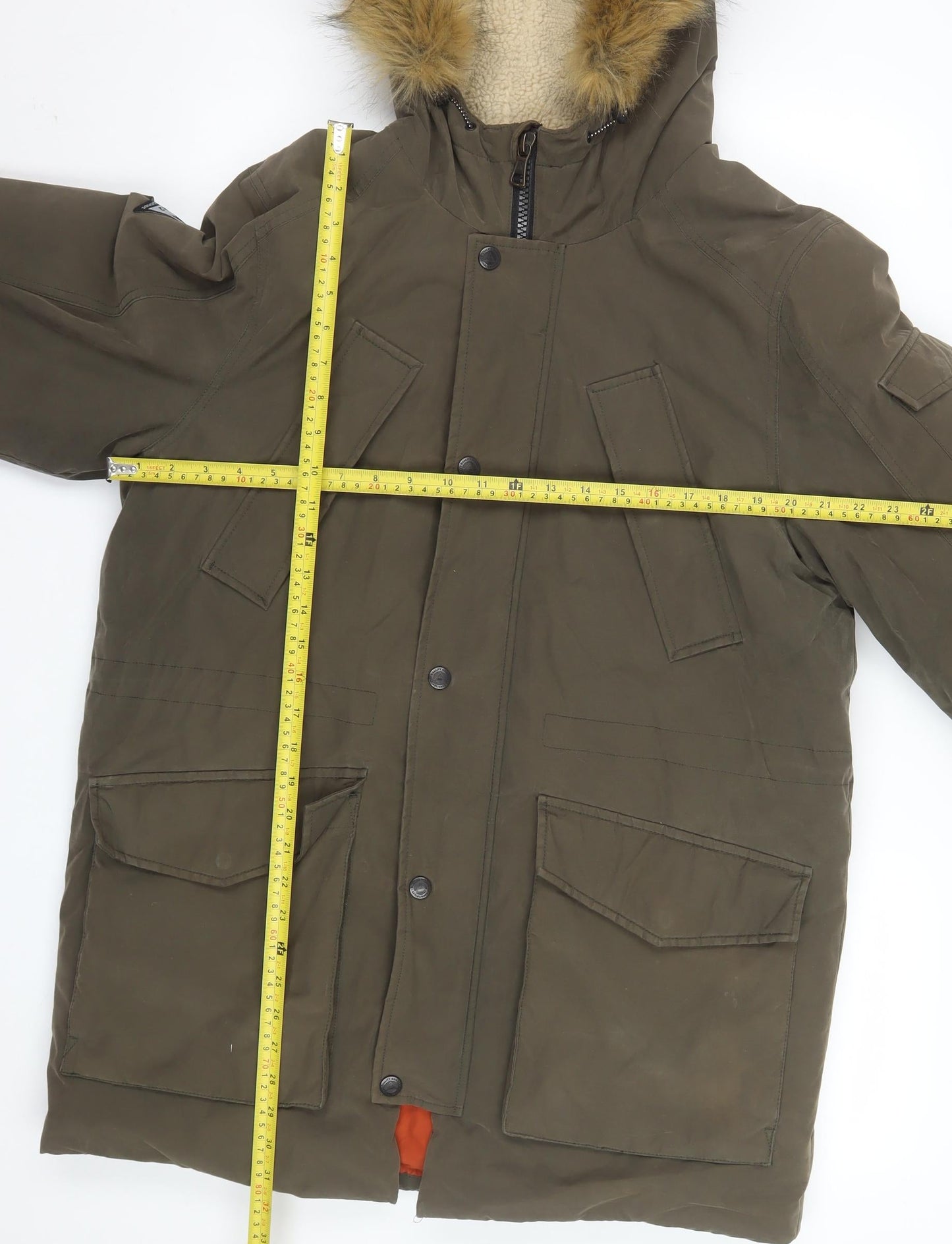 Next Men's Green Parka Coat M Faux Fur Hood Winter Jacket