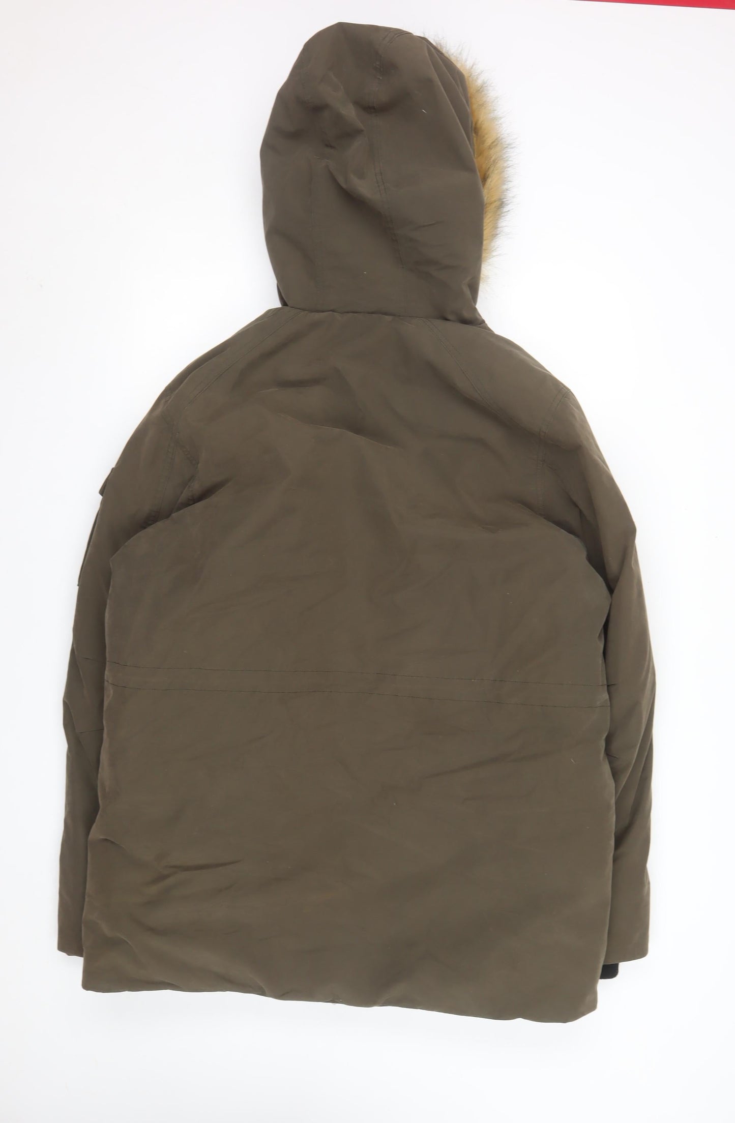 Next Men's Green Parka Coat M Faux Fur Hood Winter Jacket