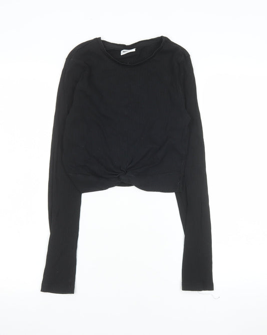 Noisy May Women's Black Cropped Long Sleeve Cotton Top Size S