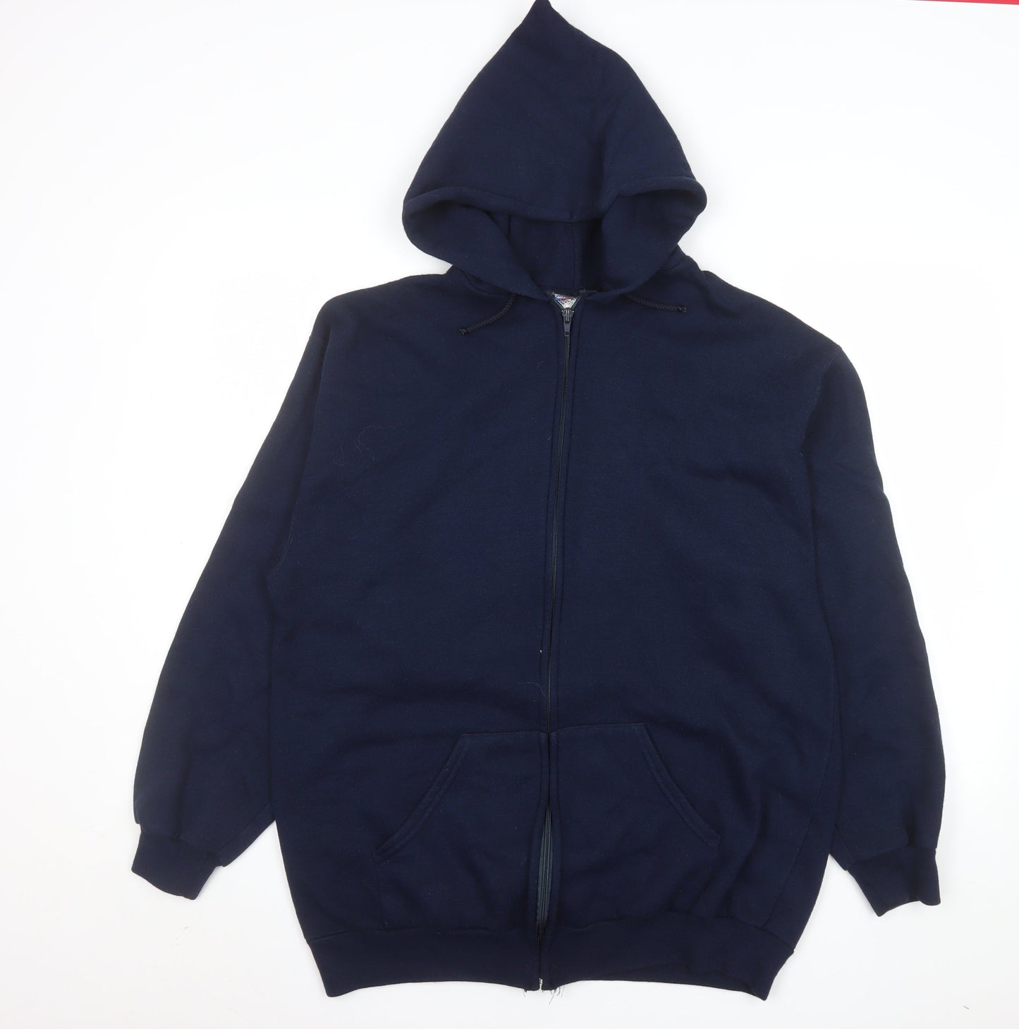 Airak Men Blue XL Hooded Full Zip Graphic Fleece Jacket