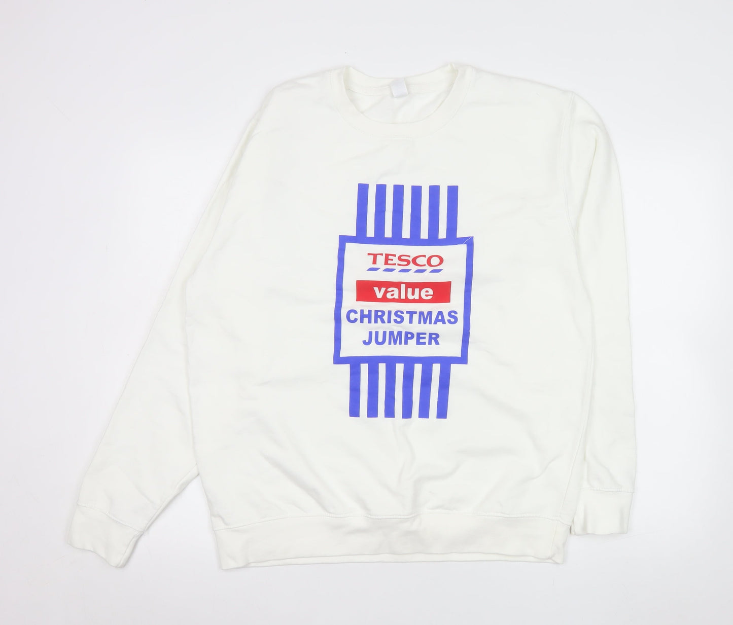 Just Hoods Mens White Christmas Graphic Sweatshirt L Pullover