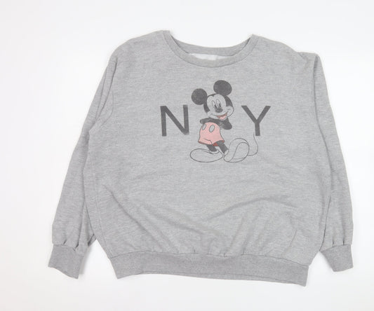 Disney Women Grey Mickey Mouse Pullover Sweatshirt Size 14 XL