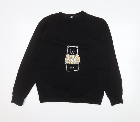 Just Hoods Womens Black Bear Print Pullover Sweatshirt Size S