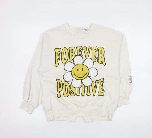 ZARA SmileyWorld Girls White Sweatshirt Size 10 Forever Positive Graphic